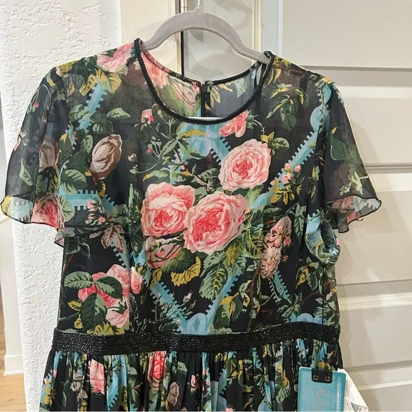 NWT Mac Duggal 9149 Chiffon A Line Midi Dress Floral
